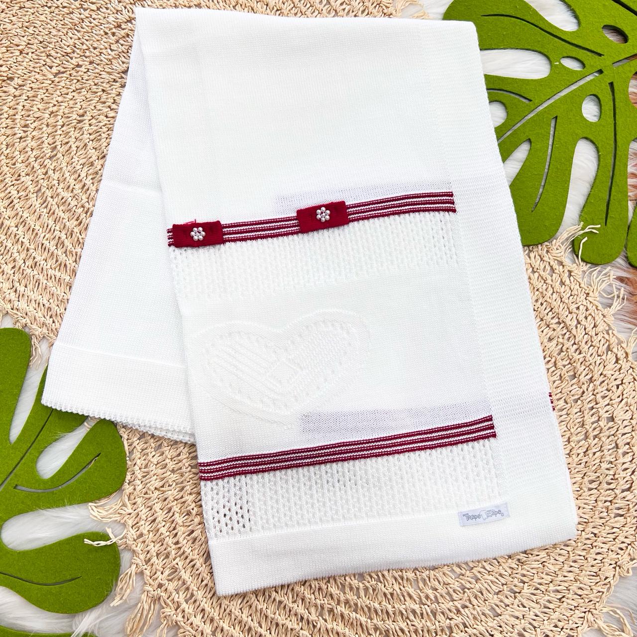  Clique para ampliar Manta de Linha Coração Dois Laços - Branco e Vermelho